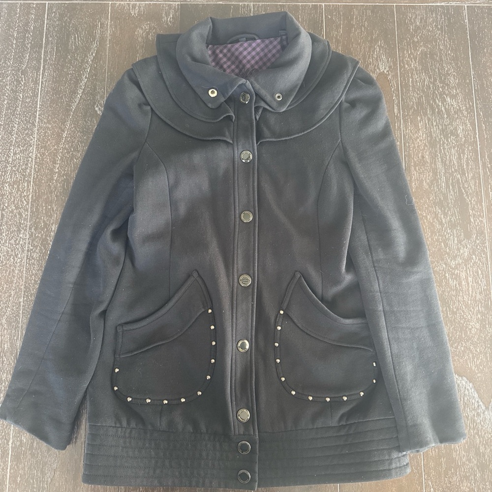 Steve Madden Black Trench Coat with Studded Pockets